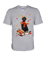 Autumn Leaves BLACK Flat Coated Retriever V-Neck T-Shirt tile