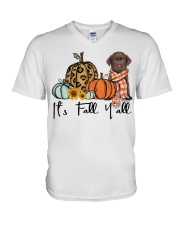 Fall Pumpkin CHOCOLATE labrador V-Neck T-Shirt tile