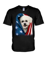 American flag - Bichon Frise V-Neck T-Shirt tile