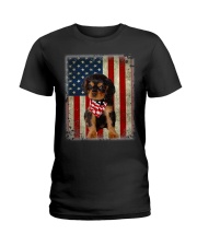 Cavalier King Charles Spaniel - American Flag Ladies T-Shirt tile