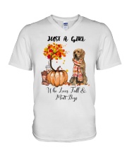 Girl Love Fall And - Mutt Dog V-Neck T-Shirt tile