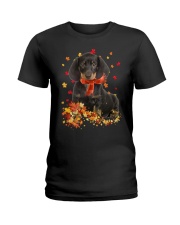 Autumn Leaves Scraf - Dachshund 1 Ladies T-Shirt tile