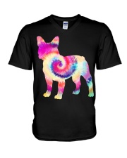 Tie Dye French Bulldog V-Neck T-Shirt tile