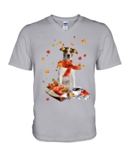 Autumn Leaves Jack Russell Terrier 1 V-Neck T-Shirt tile