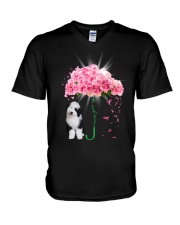 Pink Umbrella - Sheepadoodle V-Neck T-Shirt tile