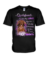 Last Breath - Red Long Haired Dachshund V-Neck T-Shirt tile