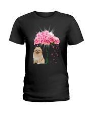 Pink Umbrella - Pomeranian 2 Ladies T-Shirt tile