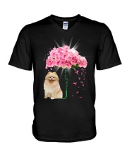Pink Umbrella - Pomeranian 2 V-Neck T-Shirt tile