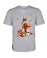 Autumn Leaves TRICOLOR Miniature Schnauzer V-Neck T-Shirt tile