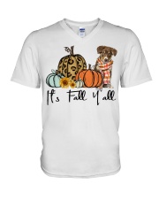 Fall Pumpkin Tricolour Border Collie V-Neck T-Shirt tile