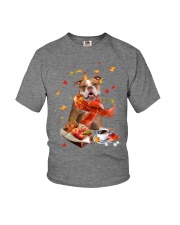 Autumn Leaves Old English Bulldog Youth T-Shirt tile