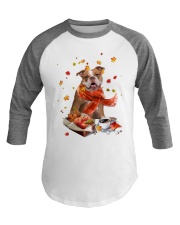 Autumn Leaves Old English Bulldog Baseball Tee tile