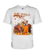 Fall Leaf - Old English Bulldog V-Neck T-Shirt tile
