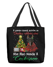 Christmas Alone - BLACK Cockapoo All-Over Tote tile