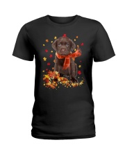 Autumn Leaves Scraf - CHOCOLATE labs Ladies T-Shirt tile