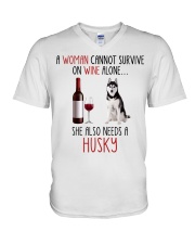 She Also Needs - Husky Dog V-Neck T-Shirt tile