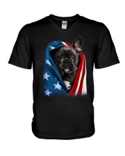 American flag - French Bulldog Dog V-Neck T-Shirt tile