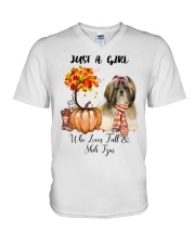 Girl Love Fall And - Shih Tzu 2 V-Neck T-Shirt tile