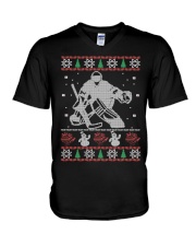 Hockey Goalie Ugly Christmas Sweater V-Neck T-Shirt thumbnail