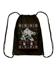 Hockey Goalie Ugly Christmas Sweater Drawstring Bag thumbnail