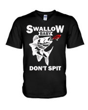 Swallow baby don't spit fish V-Neck T-Shirt tile