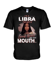 I'm a libra I've got a good heart but this mouth V-Neck T-Shirt tile