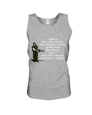 I think a man with a Helmet defending our country Unisex Tank tile