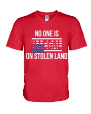 No one is illegal on stolen land V-Neck T-Shirt tile