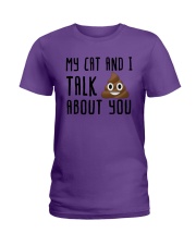 My cat and I talk shit about you Ladies T-Shirt tile