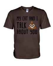 My cat and I talk shit about you V-Neck T-Shirt tile