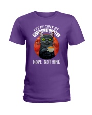 Let me check my giveshitometer Funny black cat Ladies T-Shirt tile