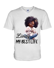 Black Queen Living My Best Life V-Neck T-Shirt tile