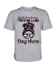 Kinda Busy Being A Fishing Lady And A Dog Mom V-Neck T-Shirt tile
