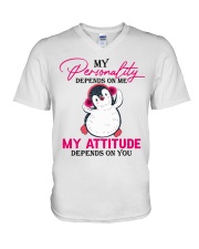 Penguin - My Attitude Depends On You V-Neck T-Shirt tile