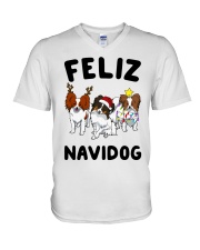 Feliz Navidog Papillon Christmas SHIRT V-Neck T-Shirt thumbnail