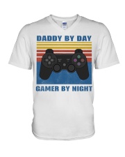 Daddy by day gamer by night vinagte shirt V-Neck T-Shirt thumbnail