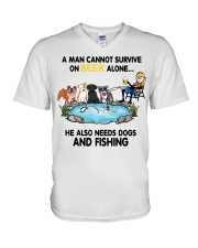 Man Beer Dogs Fishing shirt V-Neck T-Shirt thumbnail