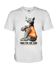 Cat tattoo Paws for the cure Multiple sclerosis V-Neck T-Shirt thumbnail