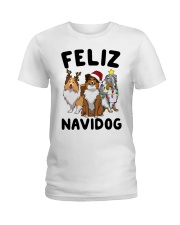 Feliz Navidog Shetland Sheepdogs Christmas Ladies T-Shirt thumbnail