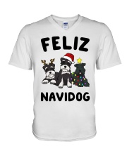 Feliz Navidog Miniature Schnauzer Christmas V-Neck T-Shirt thumbnail