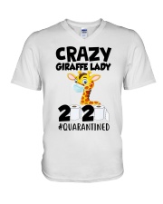 Crazy Giraffe lady 2020 quarantined shirt V-Neck T-Shirt thumbnail