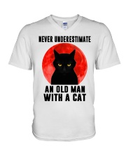Never underestimate and old man with a cat shirt V-Neck T-Shirt thumbnail