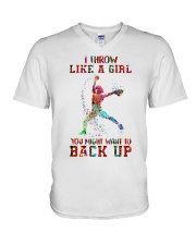 I throw like a girl you might want to back up V-Neck T-Shirt thumbnail