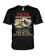 Papa the man the myth the bad influence V-Neck T-Shirt thumbnail