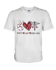 Peace Love Save Lives V-Neck T-Shirt tile