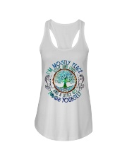 I'm Mostly Peace Love And Light With Yoga Tree Ladies Flowy Tank tile