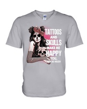 Tattos and Skulls Make Me Happy V-Neck T-Shirt thumbnail