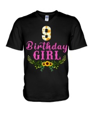 9th Birthday Gift Floral Sunflower V-Neck T-Shirt tile