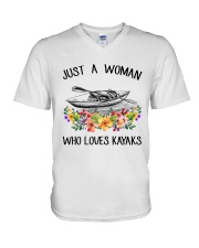 Kayaking - Just A Woman Who Loves Kayaks V-Neck T-Shirt thumbnail