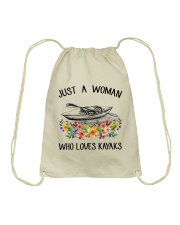 Kayaking - Just A Woman Who Loves Kayaks Drawstring Bag thumbnail